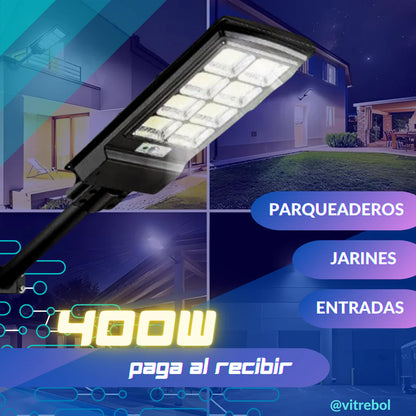 Lampara con panel solar grande 400 W - Potente y duradera.