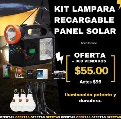 Kit Solar Portatil Parlante Bluetooth Linterna con 3 Focos más Power Bank más Panel solar