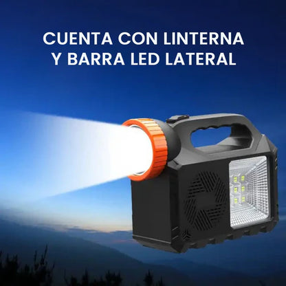 Kit Solar Portatil Parlante Bluetooth Linterna con 3 Focos más Power Bank más Panel solar